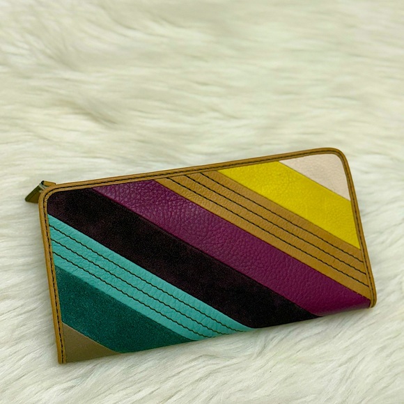 FOSSIL MULTI-COLOR SUEDE ZIPPERED LONG WALLET - Picture 3 of 16